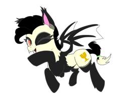 Size: 1253x1033 | Tagged: safe, artist:discordant creations, imported from derpibooru, oc, oc only, oc:pandemonium, bat pony, pony, flying, looking at you, one eye closed, secret santa, simple background, solo, transparent background, wink, winking at you