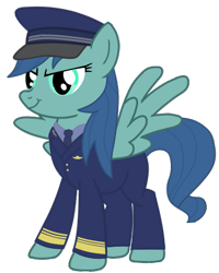 Size: 441x550 | Tagged: safe, artist:discordant creations, imported from derpibooru, oc, oc only, oc:puddle jump, pegasus, pony, clothes, hat, pilot, recolor, secret santa, simple background, solo, transparent background, uniform