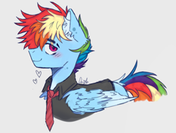 Size: 4096x3072 | Tagged: safe, artist:sandbarx3, imported from derpibooru, rainbow dash, pegasus, clothes, elegant, heart, male, necktie, rainbow blitz, rule 63, shirt, simple background, solo, stallion, white background