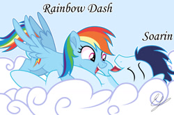 Size: 1280x852 | Tagged: safe, artist:elisabetstarsparkle, imported from derpibooru, rainbow dash, soarin', pony, cloud, female, male, pony on pony action, shipping, soarindash, straight