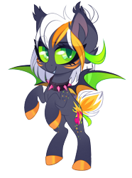 Size: 1487x2000 | Tagged: safe, artist:zombie, editor:ciaran, imported from derpibooru, oc, oc only, oc:dree deray, bat pony, pony, derpibooru community collaboration, 2023 community collab, bat pony oc, choker, commission, female, looking at you, reference sheet, simple background, smiling, solo, transparent background