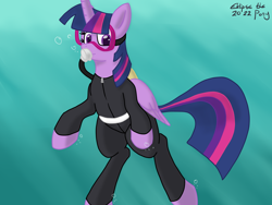 Size: 1600x1200 | Tagged: safe, artist:eklipsethepony, imported from derpibooru, twilight sparkle, alicorn, pony, dive mask, exploring, female, flowing tail, goggles, mare, ocean, scuba diving, scuba gear, solo, swimming, tail, twilight sparkle (alicorn), underwater, water, wetsuit