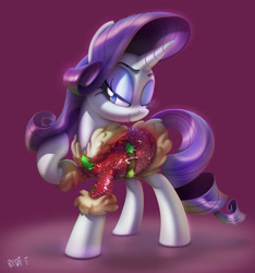 Size: 1916x2048 | Tagged: safe, artist:brdte, imported from derpibooru, rarity, pony, unicorn, christmas, clothes, coat, female, holiday, lidded eyes, mare, purple background, signature, simple background, solo