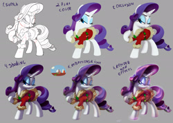 Size: 2048x1468 | Tagged: safe, artist:brdte, imported from derpibooru, rarity, pony, unicorn, christmas, clothes, coat, female, gray background, holiday, lidded eyes, mare, sequence, signature, simple background, sketch, solo