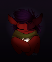 Size: 1504x1779 | Tagged: safe, artist:zahsart, imported from derpibooru, oc, oc:mony caalot, earth pony, pony, clothes, coffee, cold, cozy, eyes closed, female, resting, scarf, solo