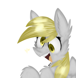 Size: 1503x1535 | Tagged: safe, artist:4agonism, derpibooru exclusive, imported from derpibooru, derpy hooves, pegasus, pony, bust, cheek fluff, cute, derp, derpabetes, ear fluff, heart, leg fluff, nose wrinkle, open mouth, open smile, raised hooves, simple background, smiling, spread wings, white background, wings