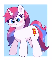 Size: 1760x2048 | Tagged: safe, artist:leo19969525, imported from derpibooru, oc, oc only, oc:daylight dream, pony, unicorn, blue eyes, blushing, cute, female, horn, mare, ocbetes, simple background, smiling, solo