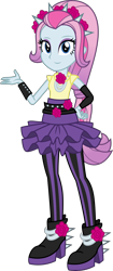 Size: 1412x3356 | Tagged: safe, artist:sketchmcreations, imported from derpibooru, violet blurr, human, equestria girls, boots, clothes, commission, female, flower, flower in hair, hand on hip, leggings, raised arm, shoes, simple background, skirt, smiling, spikes, transparent background, vector