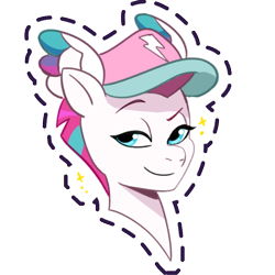 Size: 512x512 | Tagged: safe, imported from derpibooru, zipp storm, pegasus, pony, cap, female, g5, gameloft, hat, mare, my little pony: mane merge, official, simple background, smiling, solo, sparkles, sticker, transparent background, wings