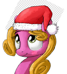 Size: 906x1004 | Tagged: safe, artist:uteuk, imported from derpibooru, shady, earth pony, pony, blushing, christmas, female, g1, g1 to g4, g4, generation leap, happy, hat, holiday, mare, santa hat, simple background, solo, white background
