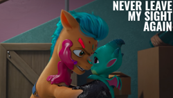 Size: 1920x1080 | Tagged: safe, edit, edited screencap, editor:quoterific, imported from derpibooru, screencap, hitch trailblazer, dragon, earth pony, pony, spoiler:my little pony: make your mark chapter 2, spoiler:myms01e08, 3d, g5, have you seen this dragon?, my little pony: make your mark, my little pony: make your mark chapter 2, sparky sparkeroni
