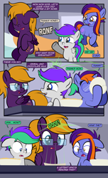 Size: 1920x3168 | Tagged: safe, artist:alexdti, imported from derpibooru, oc, oc only, oc:bright comet, oc:purple creativity, oc:violet moonlight, pegasus, pony, unicorn, comic:quest for friendship, bed, bed mane, bowl, colt, comic, dialogue, ears back, eyes closed, female, filly, floppy ears, foal, folded wings, glasses, grammar error, high res, hoof hold, hooves, horn, letter, lidded eyes, looking at each other, looking at someone, looking at something, male, mare, mother and child, onomatopoeia, open mouth, open smile, pegasus oc, pinpoint eyes, ponytail, raised hoof, siblings, smiling, speech bubble, twins, two toned mane, underhoof, unicorn oc, wings