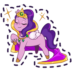 Size: 512x512 | Tagged: safe, imported from derpibooru, pipp petals, pegasus, pony, adorapipp, beautiful, blushing, bracelet, clothes, crown, cute, elegant, eyes closed, fancy, female, g5, gameloft, jewelry, mare, my little pony: mane merge, official, regalia, robe, royalty, simple background, smiling, solo, sparkles, sticker, transparent background, unshorn fetlocks