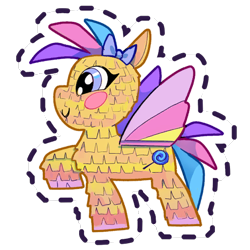 Size: 512x512 | Tagged: safe, imported from derpibooru, pegasus, pony, blush sticker, blushing, bow, colored wings, g5, gameloft, hair bow, multicolored wings, my little pony: mane merge, official, piñata, simple background, smiling, sticker, transparent background, wings