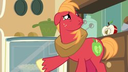 Size: 1920x1080 | Tagged: safe, imported from derpibooru, screencap, big macintosh, earth pony, pony, season 8, the break up breakdown, spoiler:s08, 1080p, barehoof, cute, daaaaaaaaaaaw, dilated pupils, food, macabetes, male, pie, pointing, pouting, puppy dog eyes, sad, sadorable, solo, stallion