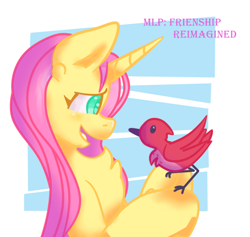 Size: 830x787 | Tagged: safe, alternate version, artist:flower-black, derpibooru exclusive, imported from derpibooru, fluttershy, bird, pony, unicorn, comic:friendship reimagined, race swap, unicorn fluttershy