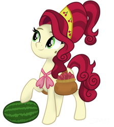 Size: 3662x4096 | Tagged: safe, artist:sjart117, imported from derpibooru, cherry jubilee, earth pony, pony, basket, female, food, fruit, mare, mole, movie accurate, simple background, transparent background, watermelon