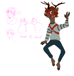 Size: 1564x1594 | Tagged: safe, artist:lanternik, imported from derpibooru, oc, oc only, anthro, deer, human, pony, reindeer, unguligrade anthro, anthro with ponies, antlers, bridle, bust, chest fluff, clothes, pants, simple background, sketch, sketch dump, smiling, tack, waving, white background