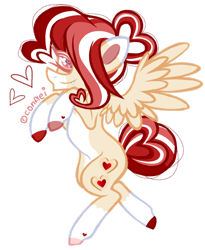 Size: 1280x1564 | Tagged: safe, artist:conflei, imported from derpibooru, oc, oc only, pegasus, pony, colored hooves, eyelashes, female, hair over one eye, heart, mare, pegasus oc, simple background, smiling, solo, transparent background, wings