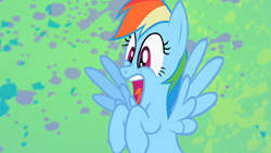 Size: 1280x720 | Tagged: safe, imported from derpibooru, screencap, rainbow dash, pegasus, may the best pet win, cute, dashabetes, female, open mouth, screaming, shocked, solo