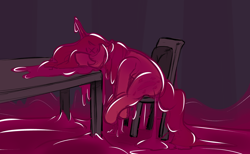 Size: 3400x2100 | Tagged: safe, artist:sile-animus, imported from derpibooru, oc, oc only, oc:sile, goo, unicorn, chair, knocked out, sitting, slime, slimed, solo, x eyes