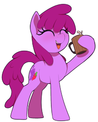 Size: 800x1000 | Tagged: safe, artist:thebatfang, imported from derpibooru, berry punch, berryshine, earth pony, pony, drunk, eyes closed, female, go home you're drunk, hoof hold, mare, open mouth, open smile, raised hoof, simple background, smiling, solo, transparent background