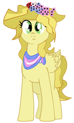 Size: 1190x1964 | Tagged: safe, artist:aaronmk, imported from derpibooru, oc, oc only, oc:tavi, pegasus, derpibooru community collaboration, 2023 community collab, clothes, floral head wreath, flower, pegasus oc, pride, pride flag, scarf, simple background, solo, standing, transgender pride flag, transparent background