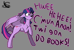 Size: 1692x1142 | Tagged: safe, artist:steelstroke, imported from derpibooru, twilight sparkle, alicorn, pony, brainwashed, butt, dumb, female, gray background, hypnosis, implied anon, intelligence loss, mare, plot, simple background, solo, twilight sparkle (alicorn)