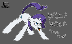 Size: 1600x981 | Tagged: safe, artist:steelstroke, imported from derpibooru, rarity, dog, pony, unicorn, behaving like a dog, brainwashed, female, hypnosis, mare, mind control, open mouth, panting, raised tail, solo, tail, tail wag, tongue out, woof