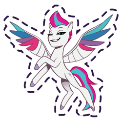 Size: 512x512 | Tagged: safe, imported from derpibooru, zipp storm, pegasus, pony, bipedal, dynamic pose, female, g5, gameloft, grin, mare, my little pony: mane merge, official, one eye closed, pose, rearing, simple background, slim, smiling, solo, spread wings, sticker, transparent background, wings, wink