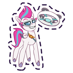 Size: 512x512 | Tagged: safe, imported from derpibooru, zipp storm, pegasus, pony, detective zipp, drone, female, g5, gameloft, grin, mare, my little pony: mane merge, official, simple background, smiling, solo, sticker, sunglasses, transparent background, unshorn fetlocks