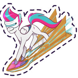 Size: 512x512 | Tagged: safe, imported from derpibooru, zipp storm, pegasus, pony, boost, female, floating, flying, g5, gameloft, hoverboard, mare, my little pony: mane merge, official, rad-visor, simple background, slim, smiling, smirk, solo, sticker, transparent background, unshorn fetlocks