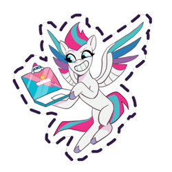 Size: 512x512 | Tagged: safe, imported from derpibooru, zipp storm, pegasus, pony, drone, female, flying, g5, gameloft, grin, mare, my little pony: mane merge, official, simple background, slim, smiling, solo, spread wings, sticker, transparent background, unshorn fetlocks, wings