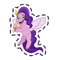 Size: 512x512 | Tagged: safe, imported from derpibooru, pipp petals, pegasus, pony, adorapipp, belly, chubby, cute, female, flying, g5, gameloft, headband, jewelry, mare, microphone, my little pony: mane merge, official, open mouth, open smile, pipp is chubby, regalia, simple background, smiling, solo, spread wings, sticker, transparent background, unshorn fetlocks, wings