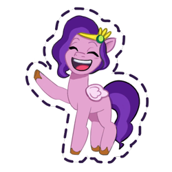 Size: 512x512 | Tagged: safe, imported from derpibooru, pipp petals, pegasus, pony, adorapipp, blushing, cute, eyes closed, g5, gameloft, headband, jewelry, my little pony: mane merge, official, open mouth, open smile, raised hoof, regalia, simple background, smiling, sticker, transparent background, unshorn fetlocks