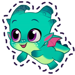 Size: 512x512 | Tagged: safe, imported from derpibooru, dragon, baby, baby dragon, dragon wings, flying, freckles, g5, gameloft, male, my little pony: mane merge, official, open mouth, open smile, simple background, smiling, solo, sparky sparkeroni, sticker, transparent background, wings