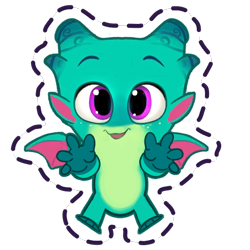 Size: 512x512 | Tagged: safe, imported from derpibooru, dragon, baby, baby dragon, dragon wings, freckles, g5, gameloft, gimme, male, my little pony: mane merge, no nose, official, open mouth, open smile, reaching, simple background, smiling, solo, sparky sparkeroni, spread wings, sticker, transparent background, wings