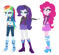 Size: 612x568 | Tagged: safe, artist:dianatheartist, imported from derpibooru, pinkie pie, rainbow dash, rarity, human, equestria girls, alternate clothes, base used, crossed arms, eyelashes, eyeshadow, female, gem, makeup, role reversal, simple background, siren gem, the dazzlings, trio, trio female, white background