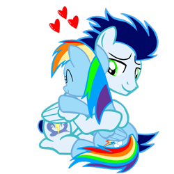 Size: 1099x1099 | Tagged: safe, artist:mlplary6, imported from derpibooru, rainbow dash, soarin', pegasus, pony, duo, eyes closed, female, floating heart, heart, hug, love, male, mare, shipping, simple background, sitting, smiling, soarindash, stallion, straight, transparent background, vector