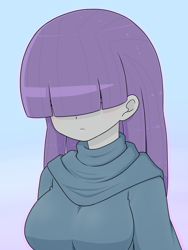 Size: 1668x2224 | Tagged: safe, artist:batipin, imported from derpibooru, maud pie, human, equestria girls, bangs, breasts, busty maud pie, female, hair over eyes, long hair, solo