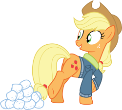 Size: 3319x3000 | Tagged: safe, artist:cloudy glow, imported from derpibooru, applejack, tanks for the memories, .ai available, simple background, snow, snowball, solo, transparent background, vector