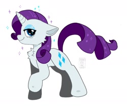 Size: 1875x1583 | Tagged: safe, artist:spookyfoxinc, imported from derpibooru, rarity, pony, unicorn, chest fluff, eyeshadow, female, floppy ears, makeup, raised hoof, simple background, solo, sparkles, white background