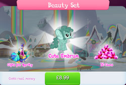 Size: 1263x854 | Tagged: safe, imported from derpibooru, rabia, umbrum, bundle, bush, costs real money, english, female, gameloft, gem, guitar, mobile game, musical instrument, my little pony: magic princess, numbers, official, sale, solo, solo focus, spread wings, text, umbrella, wings