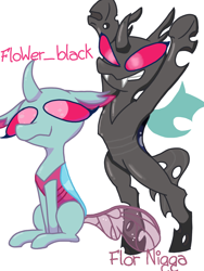 Size: 1080x1440 | Tagged: safe, artist:flower-black, derpibooru exclusive, imported from derpibooru, oc, oc:flower black, changedling, changeling, n word, nigga, not ocellus, ponysona, simple background, white background