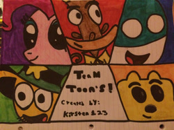 Size: 1024x768 | Tagged: safe, artist:captainlazloparadox, imported from derpibooru, pinkie pie, camp lazlo, chalkzone, crossover, lazlo, lined paper, snap (chalkzone), team toons, traditional art, wander (wander over yonder), wander over yonder, wow! wow! wubbzy!, wubbzy