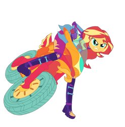 Size: 4937x5000 | Tagged: safe, artist:gmaplay, imported from derpibooru, sunset shimmer, human, equestria girls, friendship games, boots, clothes, friendship games motocross outfit, friendship games outfit, gloves, motocross outfit, motorcross, motorcycle, motorcycle outfit, shoes, simple background, solo, transparent background, tri-cross relay outfit
