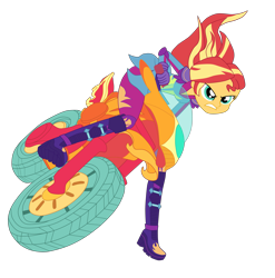 Size: 4937x5000 | Tagged: safe, artist:gmaplay, imported from derpibooru, sunset shimmer, human, equestria girls, clothes, friendship games motocross outfit, motocross outfit, motorcycle, motorcycle outfit, simple background, solo, transparent background, tri-cross relay outfit