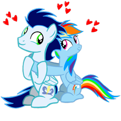 Size: 1099x1099 | Tagged: safe, artist:mlplary6, imported from derpibooru, rainbow dash, soarin', pegasus, pony, female, heart, hug, looking at each other, looking at someone, love, male, mare, shipping, simple background, sitting, smiling, smiling at each other, soarindash, stallion, straight, transparent background, vector