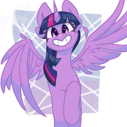 Size: 1080x1080 | Tagged: safe, artist:flower-black, derpibooru exclusive, imported from derpibooru, twilight sparkle, alicorn, pony, cute, smiling, spread wings, twiabetes, twilight sparkle (alicorn), waving, wing gesture, wing wave, wings