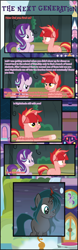 Size: 1482x4723 | Tagged: safe, artist:shootingstarsentry, imported from derpibooru, starlight glimmer, oc, oc:nightshade (digimonlover101), oc:star curve, changepony, hybrid, pony, unicorn, comic:the next generation, interspecies offspring, offspring, parent:king sombra, parent:queen chrysalis, parent:starlight glimmer, parent:sunburst, parents:chrysombra, parents:starburst